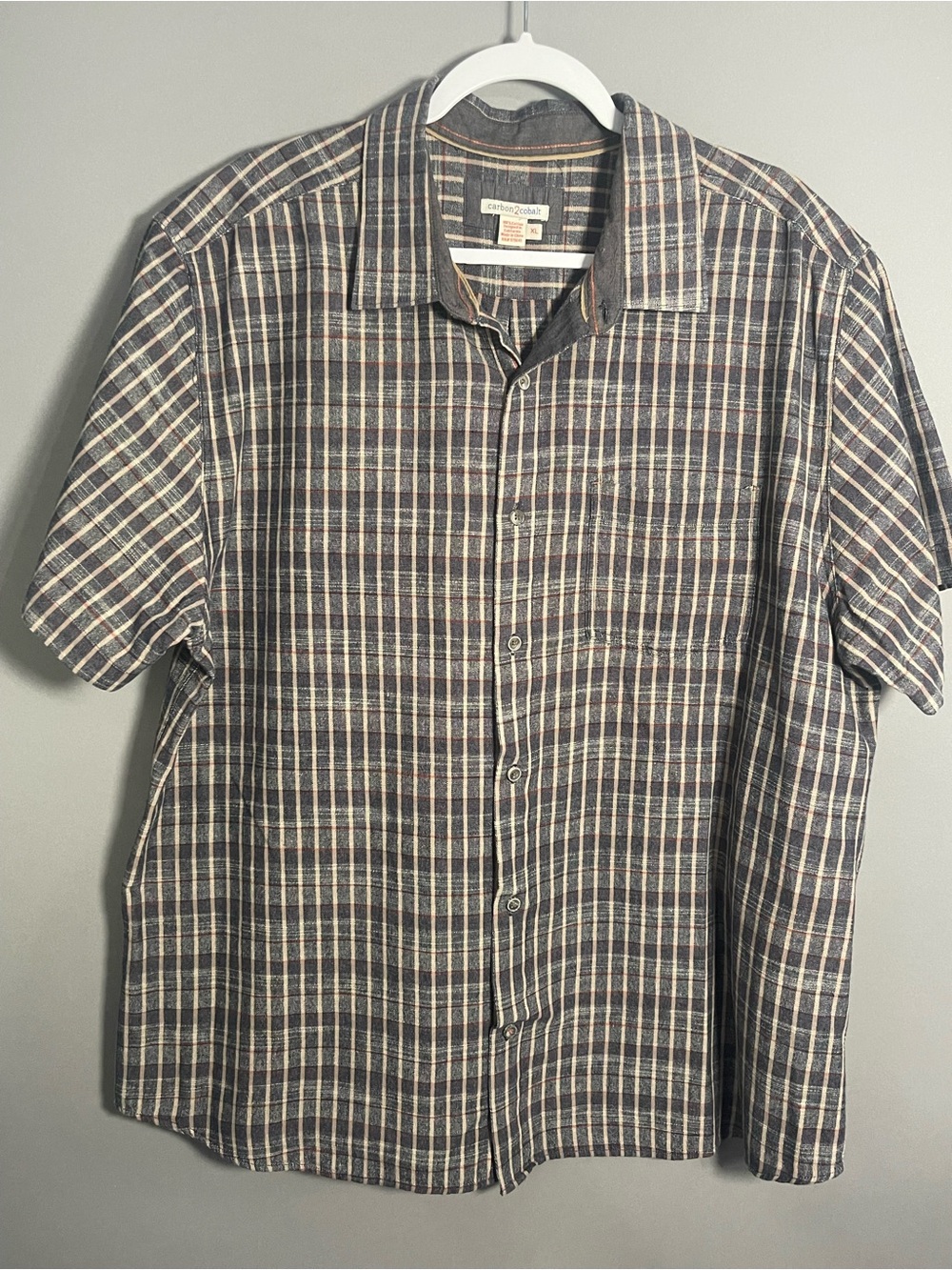 Casual Short-Sleeve Plaid Button-Down Shirt - Blue/Gray